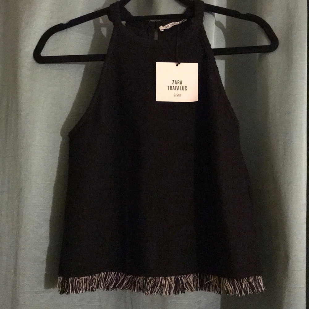 Zara fringed sleeveless top black